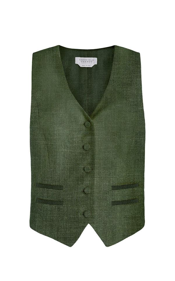 gabriela hearst Coleridge Vest in Olive Virgin Wool Silk with Linen