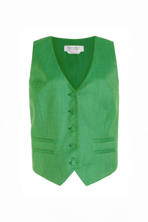 gabriela hearst Coleridge Vest in Peridot Green Virgin Wool and Silk Linen
