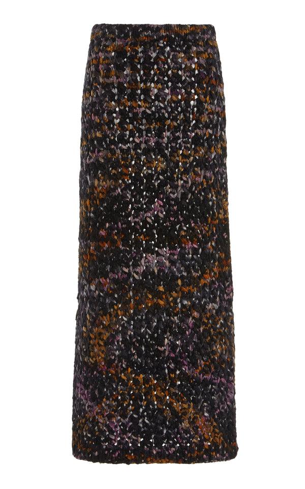 gabriela hearst Collin Knit Midi Skirt in Space Dye Black Multi Welfat Cashmere