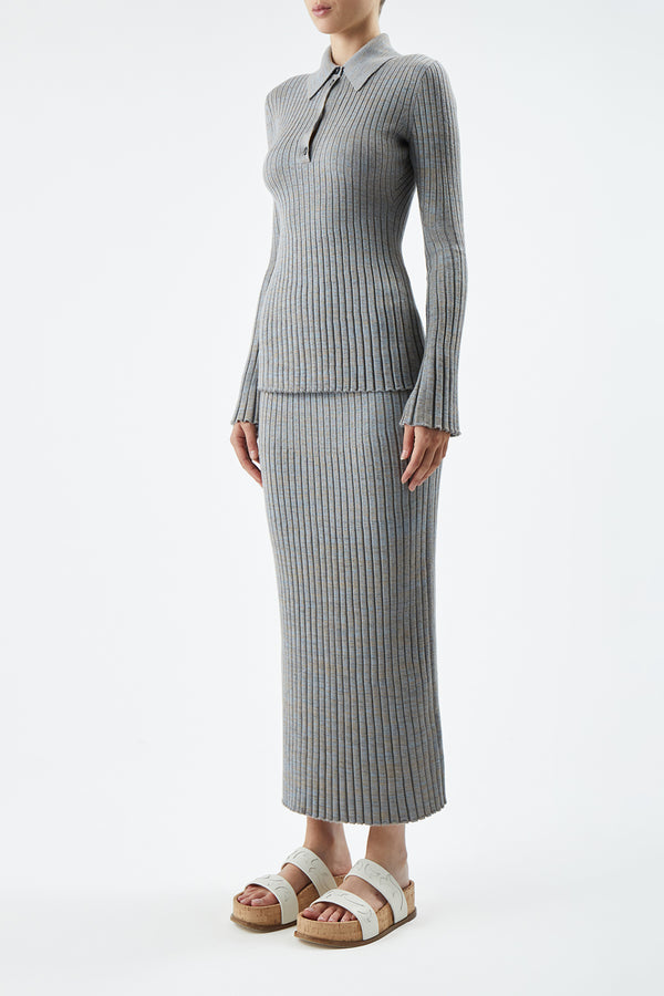Gabriela Hearst Conti Knit Midi Skirt In Light Blue Melange Cashmere