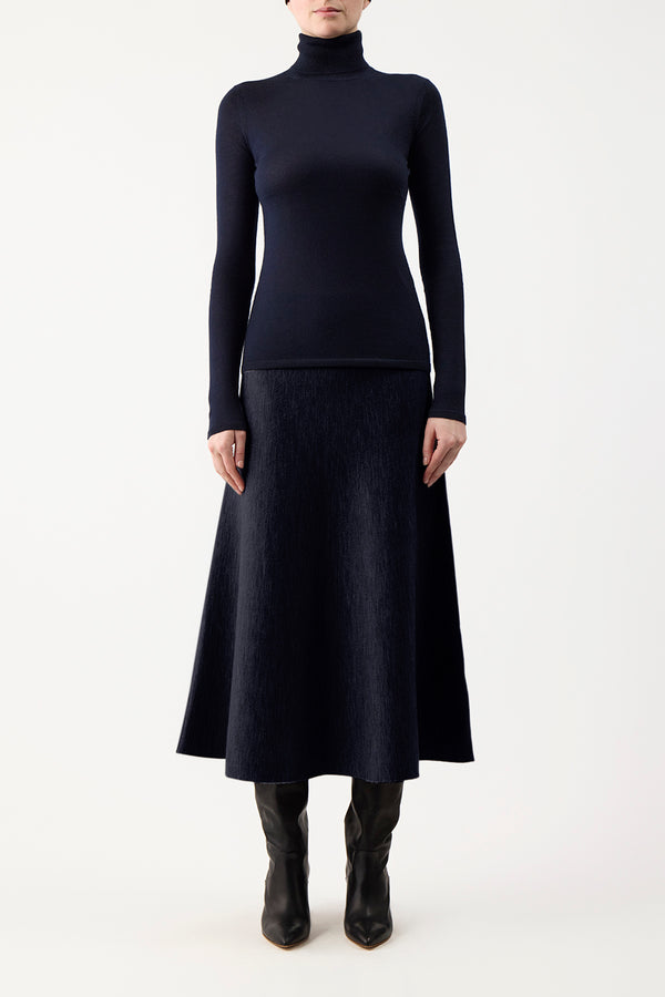 Gabriela Hearst Costa Knit Turtleneck In Dark Navy Cashmere Silk