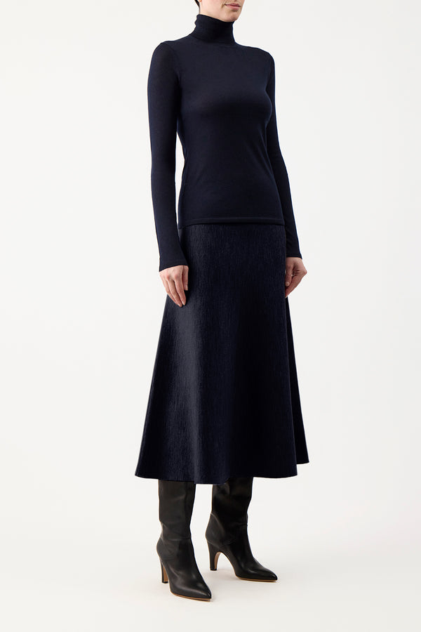 Gabriela Hearst Costa Knit Turtleneck In Dark Navy Cashmere Silk
