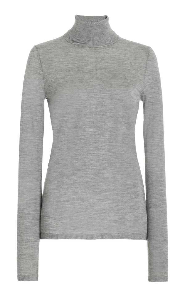 gabriela hearst Costa Knit Turtleneck in Heather Grey Cashmere Silk