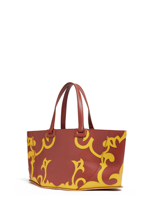 Gabriela Hearst Coyote Western Tote Bag In Rust & Yellow Leather