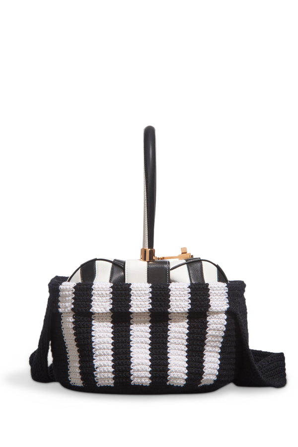 Gabriela Hearst Crossover Knit Bag In Black & Ivory Cashmere