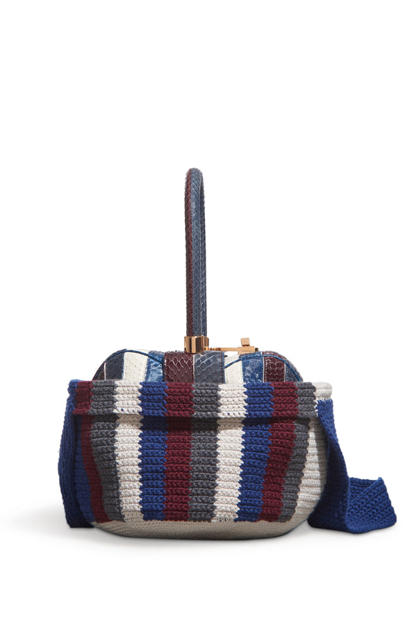 Gabriela Hearst Crossover Knit Bag In Blue Bordeaux & Grey Cashmere