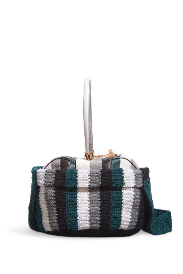 Gabriela Hearst Crossover Knit Bag In Green Ivory & Grey Cashmere