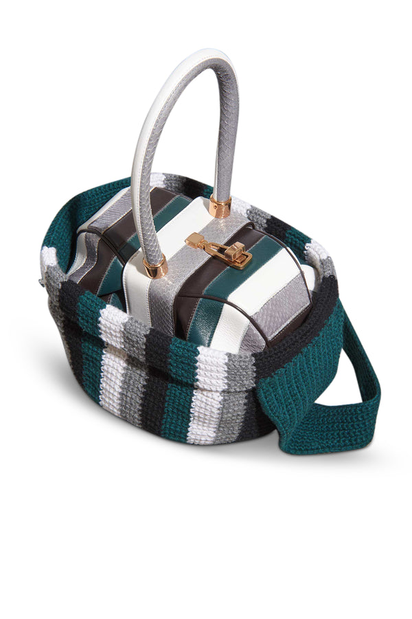 Gabriela Hearst Crossover Knit Bag In Green Ivory & Grey Cashmere