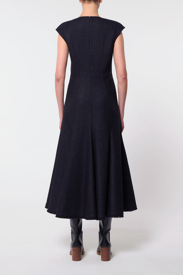 Gabriela Hearst Crowther Midi Dress In Dark Navy Multi Virgin Wool Tweed