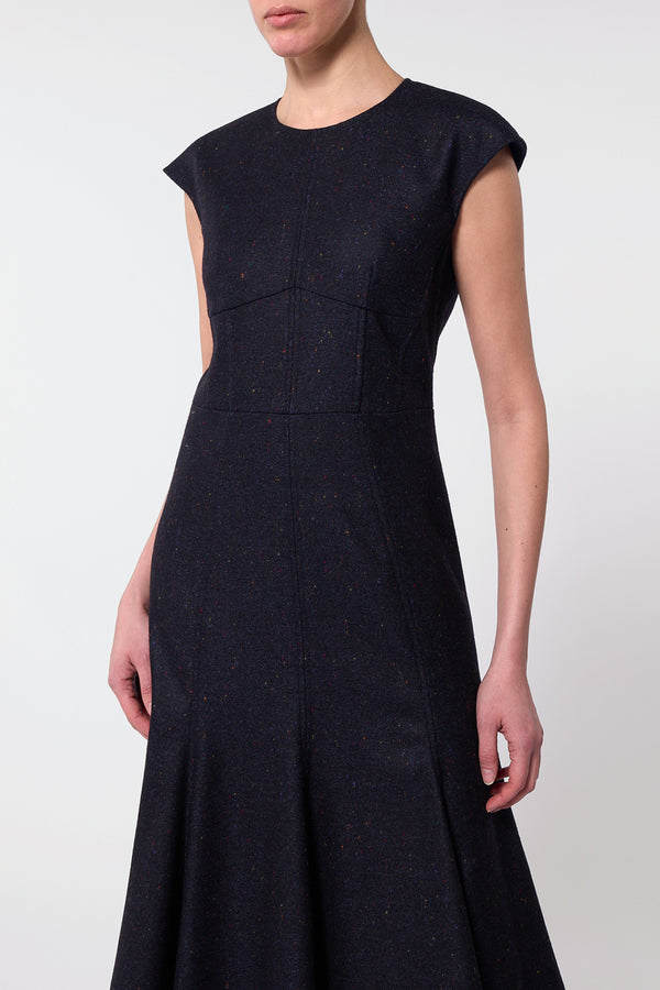 Gabriela Hearst Crowther Midi Dress In Dark Navy Multi Virgin Wool Tweed