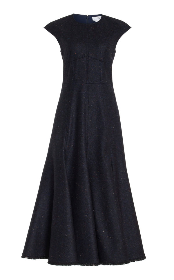 gabriela hearst Crowther Midi Dress in Dark Navy Multi Virgin Wool Tweed