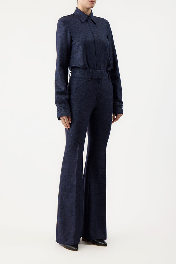 Gabriela Hearst Cruz Shirt In Dark Navy Virgin Wool Silk Tweed