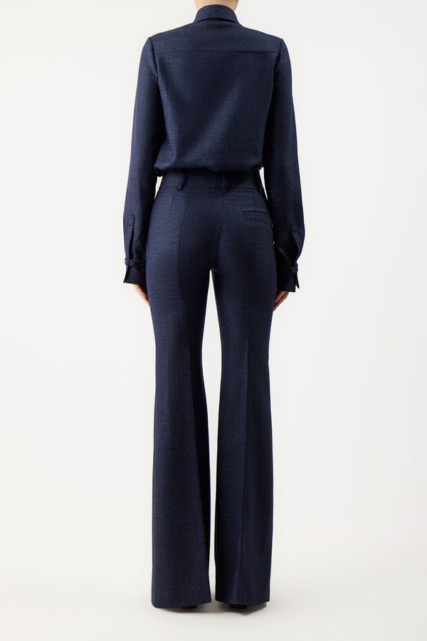 Gabriela Hearst Cruz Shirt In Dark Navy Virgin Wool Silk Tweed