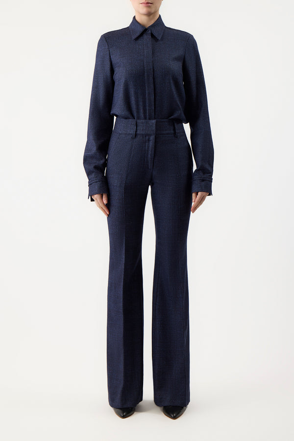 Gabriela Hearst Cruz Shirt In Dark Navy Virgin Wool Silk Tweed