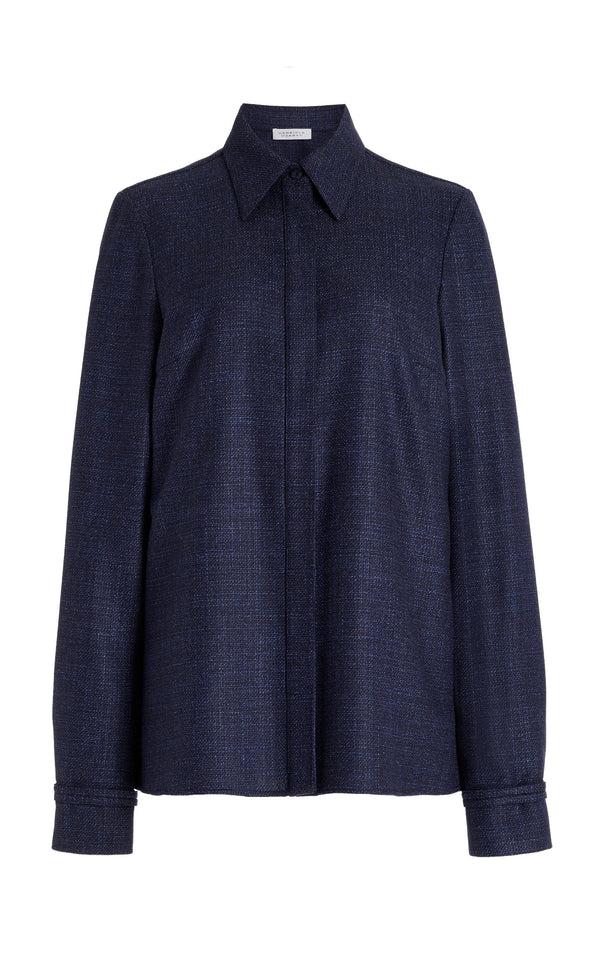 gabriela hearst Cruz Shirt in Dark Navy Virgin Wool Silk Tweed