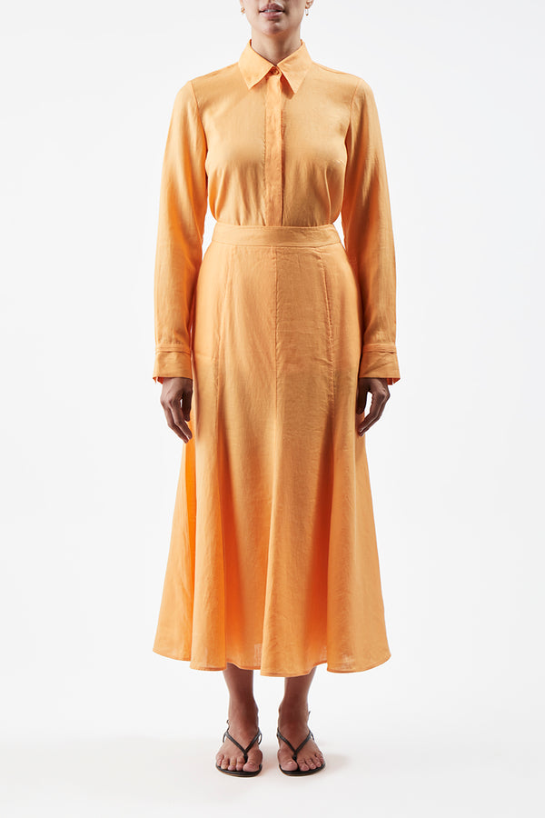 Gabriela Hearst Cruz Shirt In Fluorescent Orange Aloe Linen