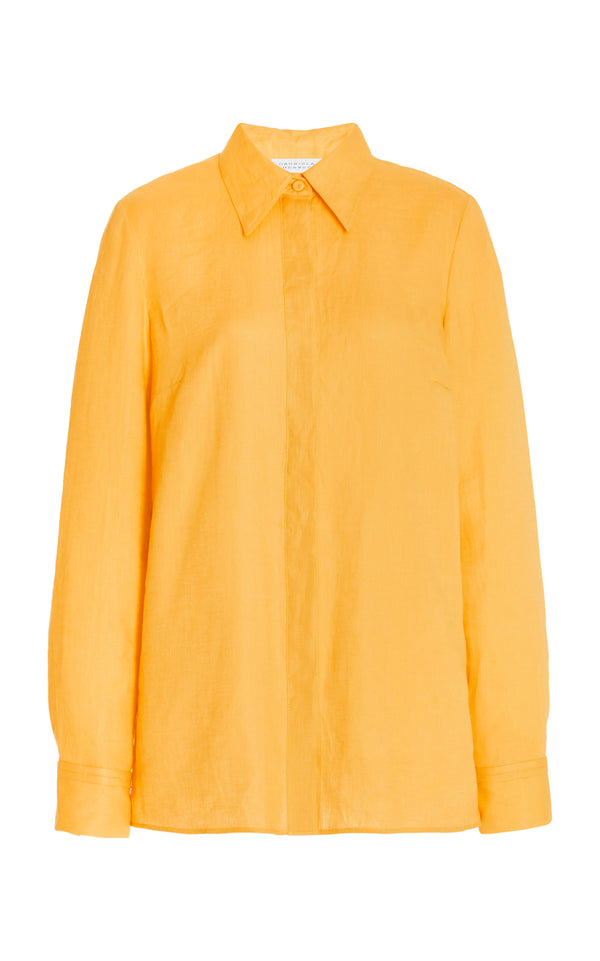 gabriela hearst Cruz Shirt in Fluorescent Orange Aloe Linen