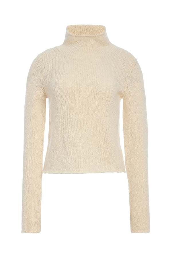 gabriela hearst Daina Cropped Knit Turtleneck in Ivory Cashmere