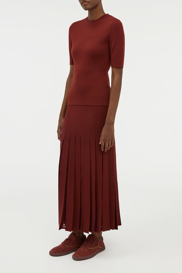 Gabriela Hearst Debutante Knit Pleated Maxi Skirt In Burnt Sienna Merino Wool