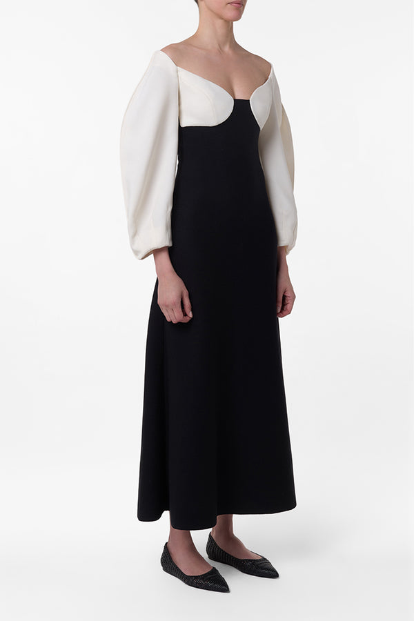 Gabriela Hearst Dee Maxi Dress In Ivory & Black Wool Crepe