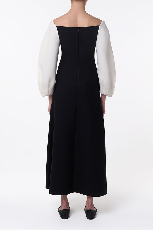 Gabriela Hearst Dee Maxi Dress In Ivory & Black Wool Crepe