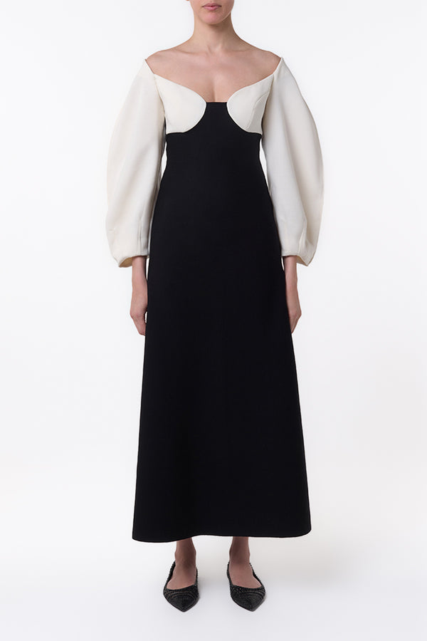 Gabriela Hearst Dee Maxi Dress In Ivory & Black Wool Crepe