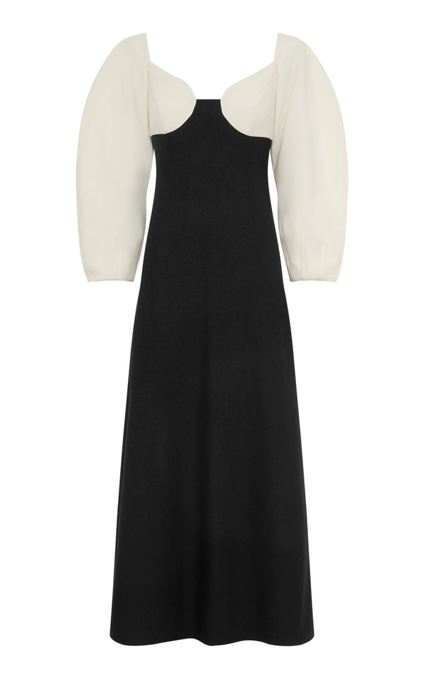 gabriela hearst Dee Maxi Dress in Ivory & Black Wool Crepe