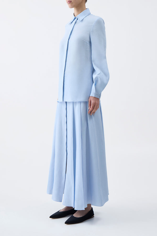 Gabriela Hearst Delmer Top In Light Blue Aloe Linen