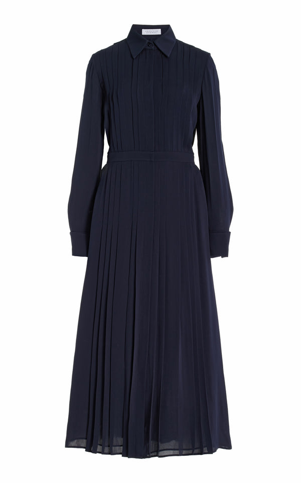gabriela hearst Delphine Maxi Shirtdress in Dark Navy Silk Georgette Twill