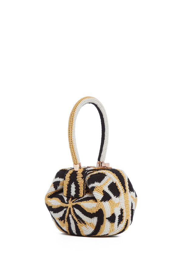 gabriela hearst Demi Bag in Gold Black & Ivory Crochet