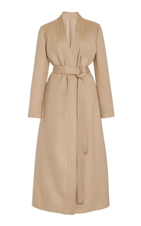 Gabriela Hearst Devon Wrap Coat In Camel Winter Silk
