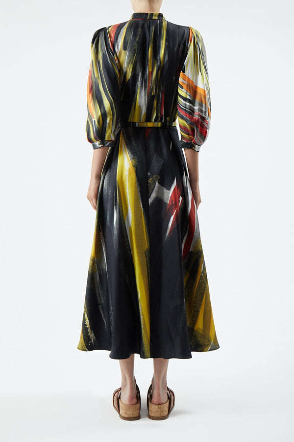 Gabriela Hearst Dexter Pleated Shirtdress In Multi Printed Silk