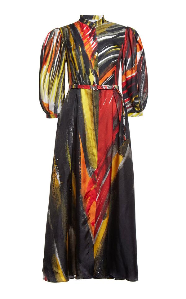 gabriela hearst Dexter Pleated Shirtdress in Multi Printed Silk