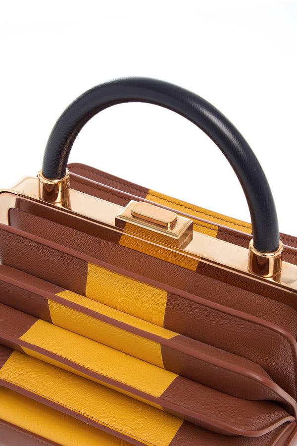 Gabriela Hearst Diana Bag In Cognac Yellow & Navy Nappa Leather