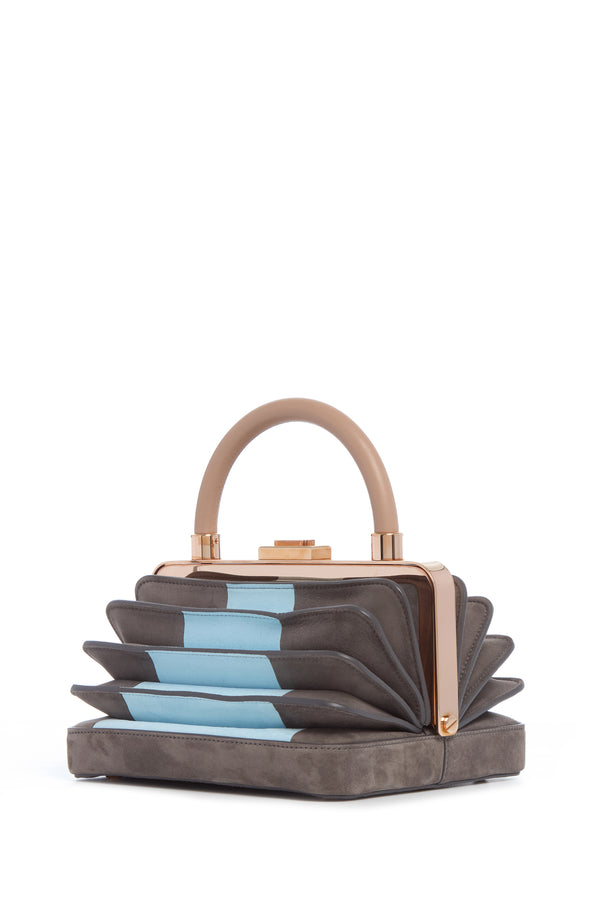 gabriela hearst Diana Bag in Grey & Light Blue Suede with Nude Nappa Leather Handle