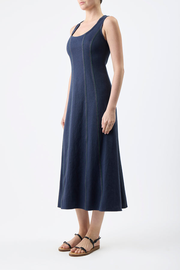 Gabriela Hearst Diaz Dress In Dark Navy Hemp Cotton