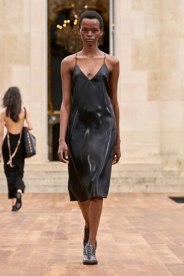Gabriela Hearst Dinah Slip Midi Dress In Black Metallic Silk Twill
