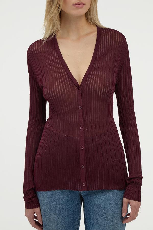 Gabriela Hearst Duffy Knit Cardigan In Bordeaux Silk