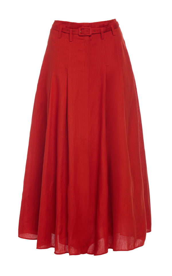 gabriela hearst Dugald Pleated Midi Skirt in Antelope Orange Aloe Linen