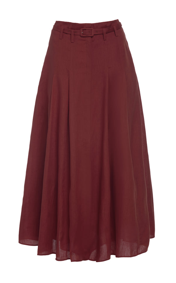 gabriela hearst Dugald Pleated Midi Skirt in Burnt Sienna Aloe Linen