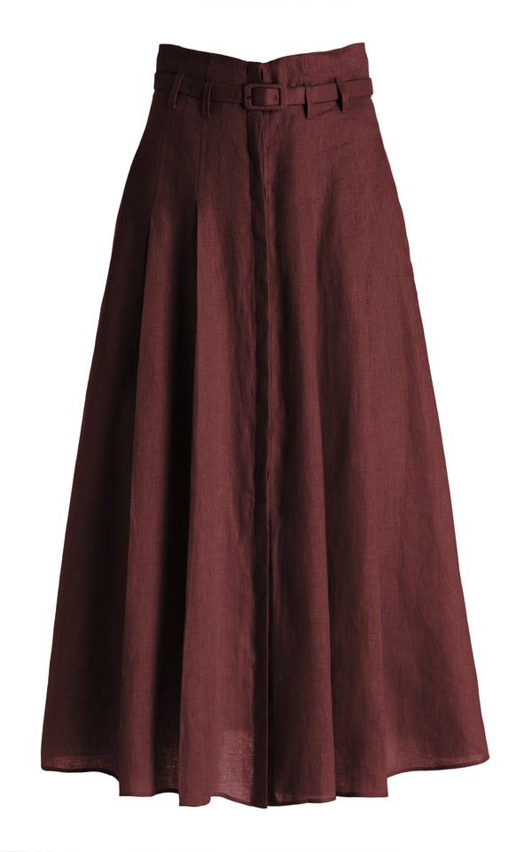 gabriela hearst Dugald Pleated Midi Skirt in Deep Bordeaux Linen