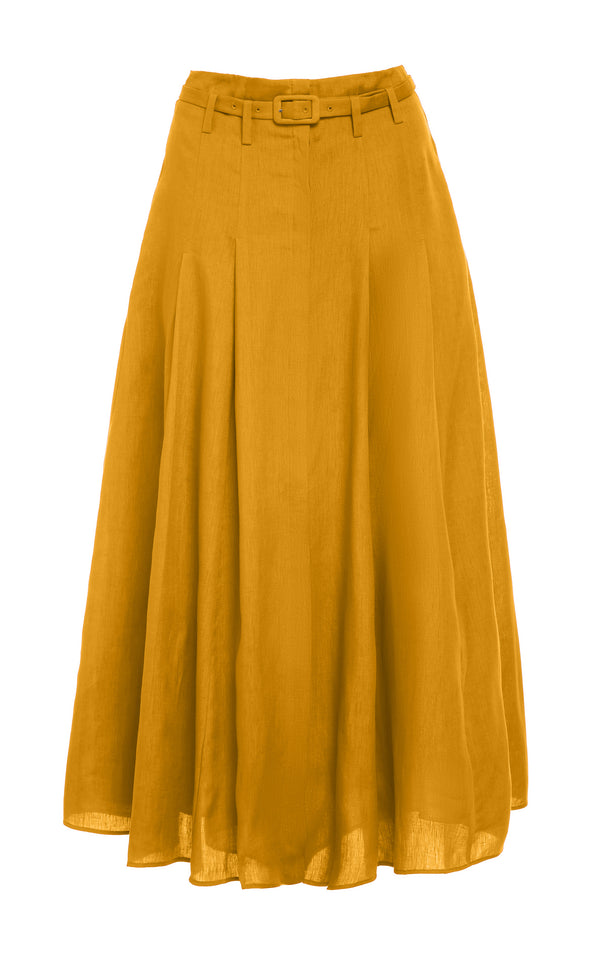 gabriela hearst Dugald Pleated Midi Skirt in Golden Birch Aloe Linen