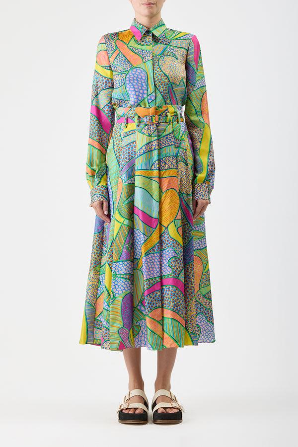 Gabriela Hearst Dugald Pleated Midi Skirt In Green Multi Printed Silk Twill