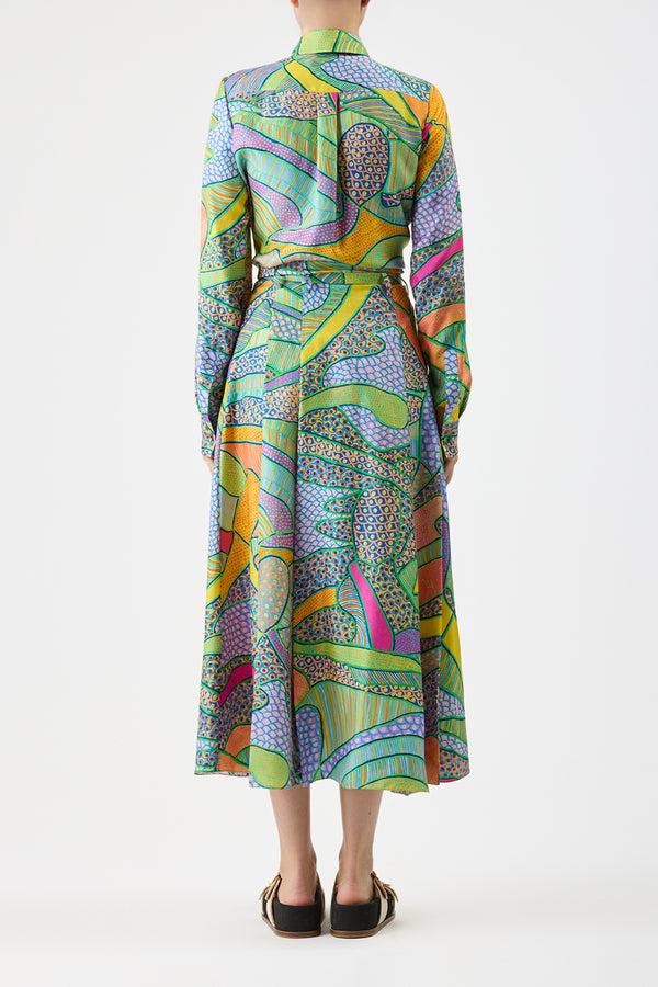 Gabriela Hearst Dugald Pleated Midi Skirt In Green Multi Printed Silk Twill