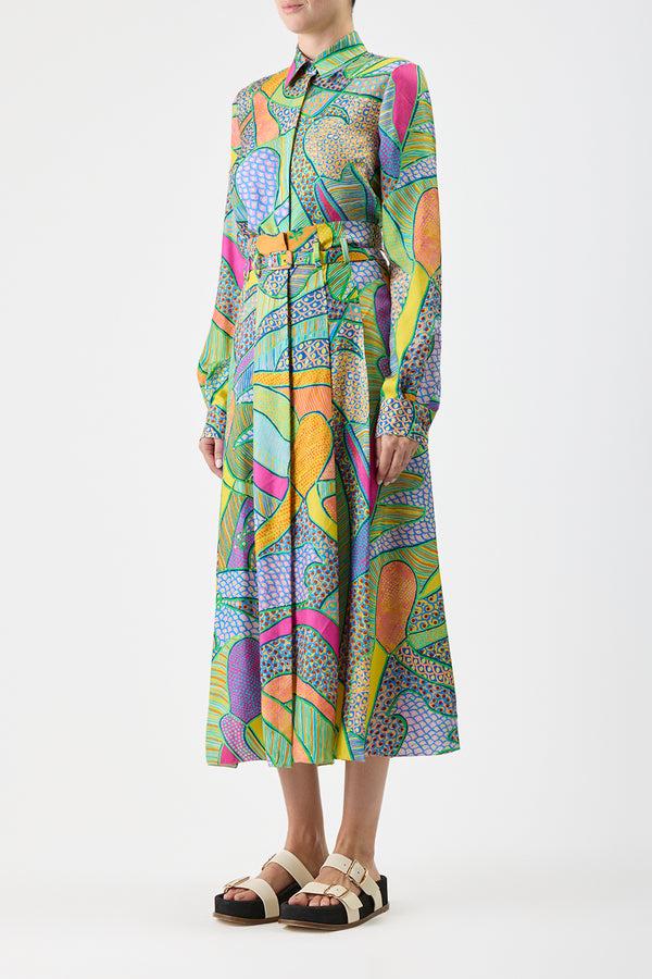 Gabriela Hearst Dugald Pleated Midi Skirt In Green Multi Printed Silk Twill