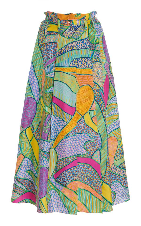 gabriela hearst Dugald Pleated Midi Skirt in Green Multi Printed Silk Twill