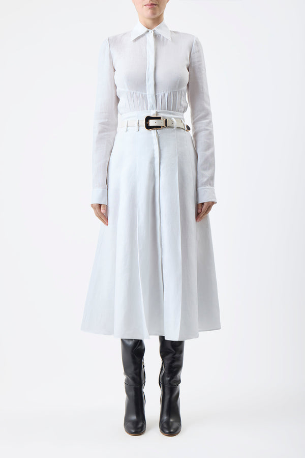 Gabriela Hearst Dugald Pleated Midi Skirt In White Aloe Linen