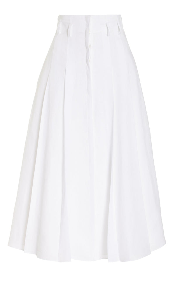gabriela hearst Dugald Pleated Midi Skirt in White Aloe Linen