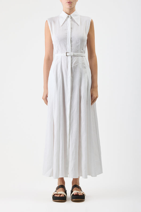 Gabriela Hearst Durand Pleated Maxi Shirtdress In White Aloe Linen