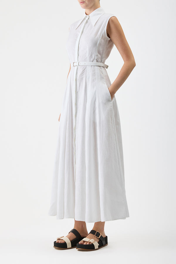 Gabriela Hearst Durand Pleated Maxi Shirtdress In White Aloe Linen